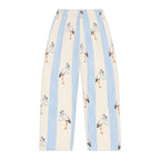 Stork Print Women's Pajama Pants — Blue & Cream Striped Lounge Sleepwear