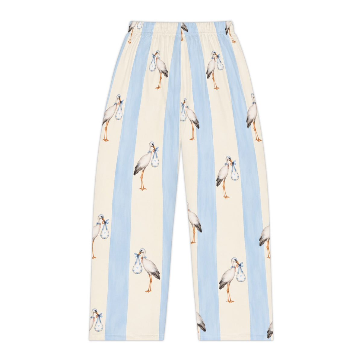 Stork Print Women's Pajama Pants — Blue & Cream Striped Lounge Sleepwear