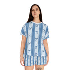 Blue Striped Bow Pattern Pajama Set | Women's Short PJ Set