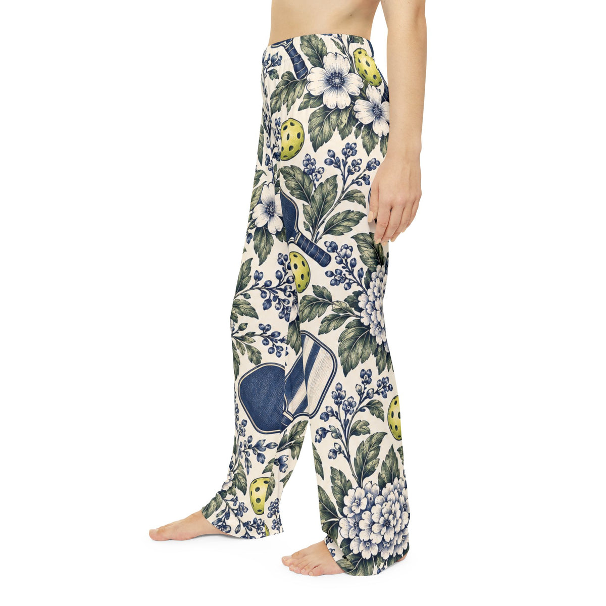 Vintage Floral Pickleball Pattern Women's Pajama Pants | Hydrangea Courtside Sleepwear