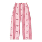 Pink Striped Bow Pattern Pajama Pants | Women's Lounge Bottoms