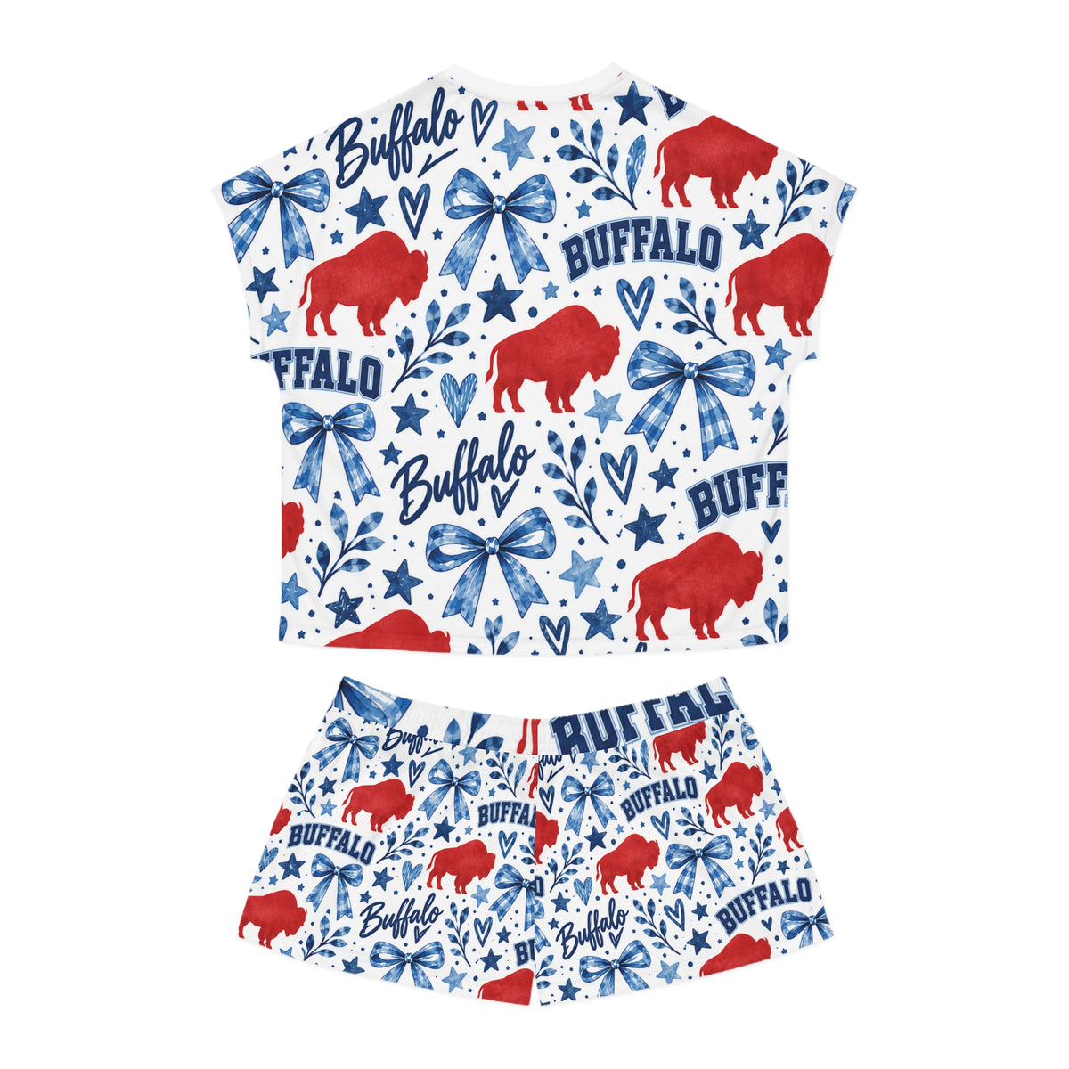 Buffalo Print Women's Pajama Set — Red & Blue Holiday Short Sleepwear