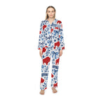 Buffalo Print Women’s Satin Pajama Set — Red & Blue Graphic Sleepwear