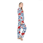 Buffalo Print Women’s Satin Pajama Set — Red & Blue Graphic Sleepwear
