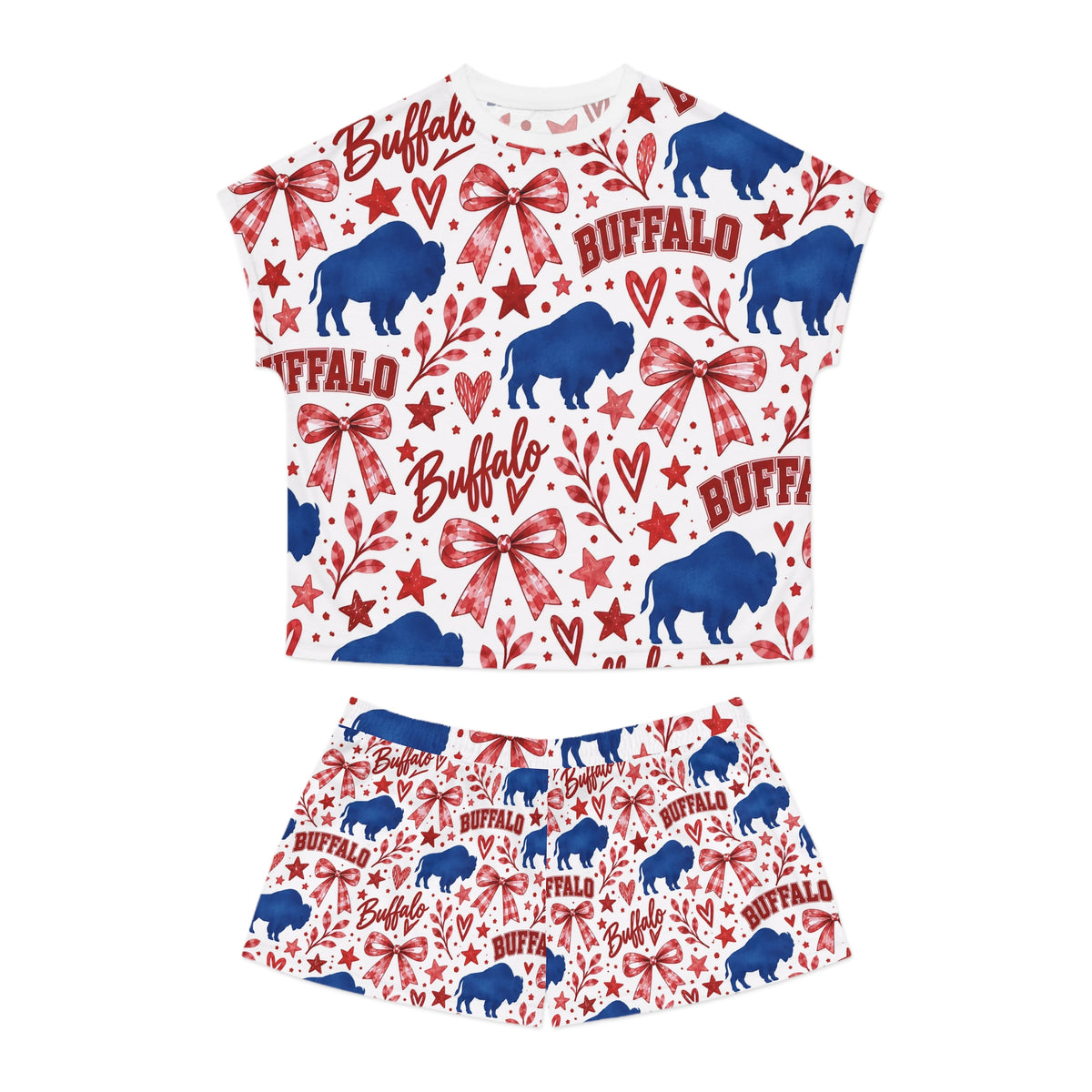 Buffalo Pattern Women's Short Pajama Set – Red White Blue Holiday Sleepwear
