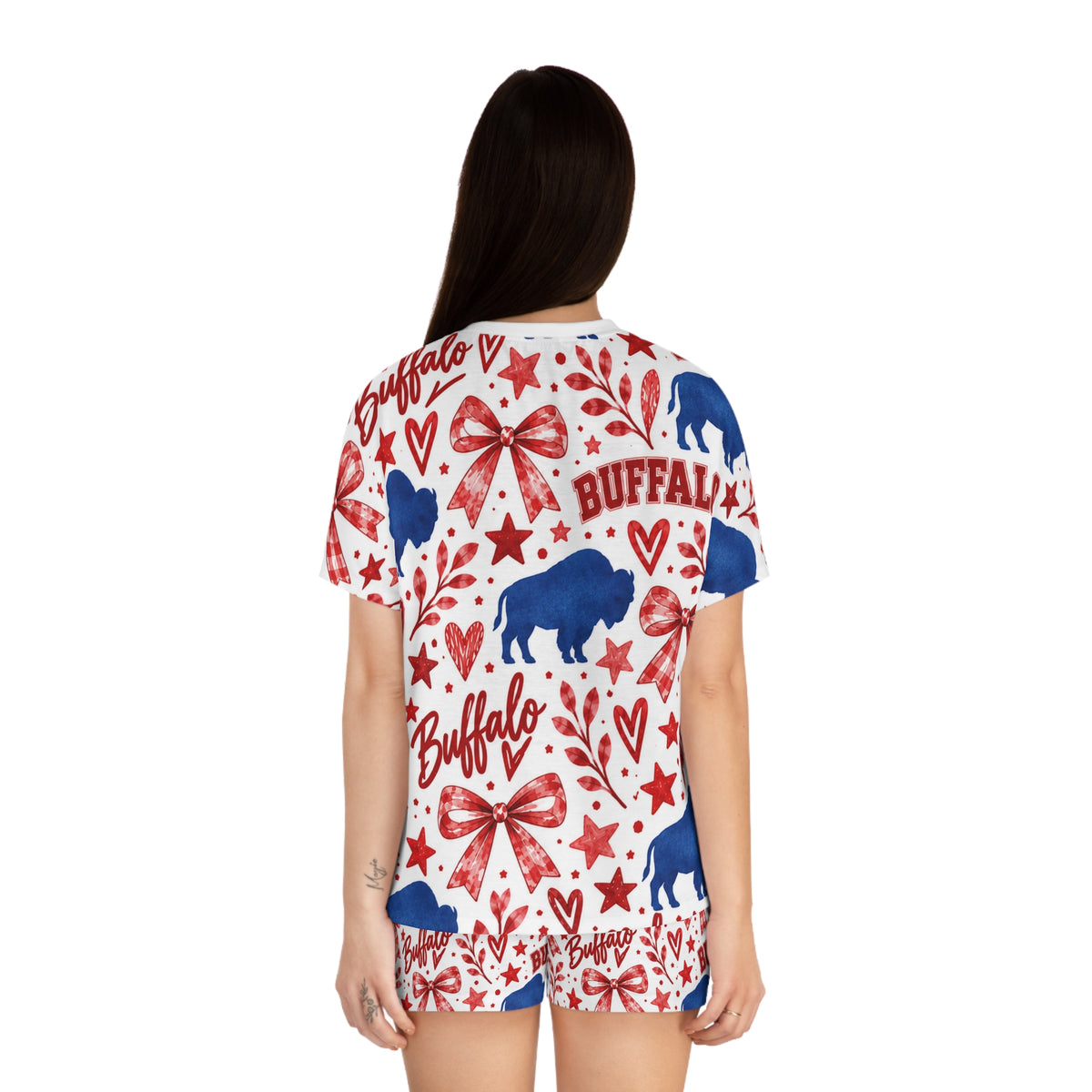 Buffalo Pattern Women's Short Pajama Set – Red White Blue Holiday Sleepwear