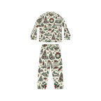 Vintage Pickleball Christmas Pattern Satin Pajamas | Holiday Tree Wreaths Ornaments
