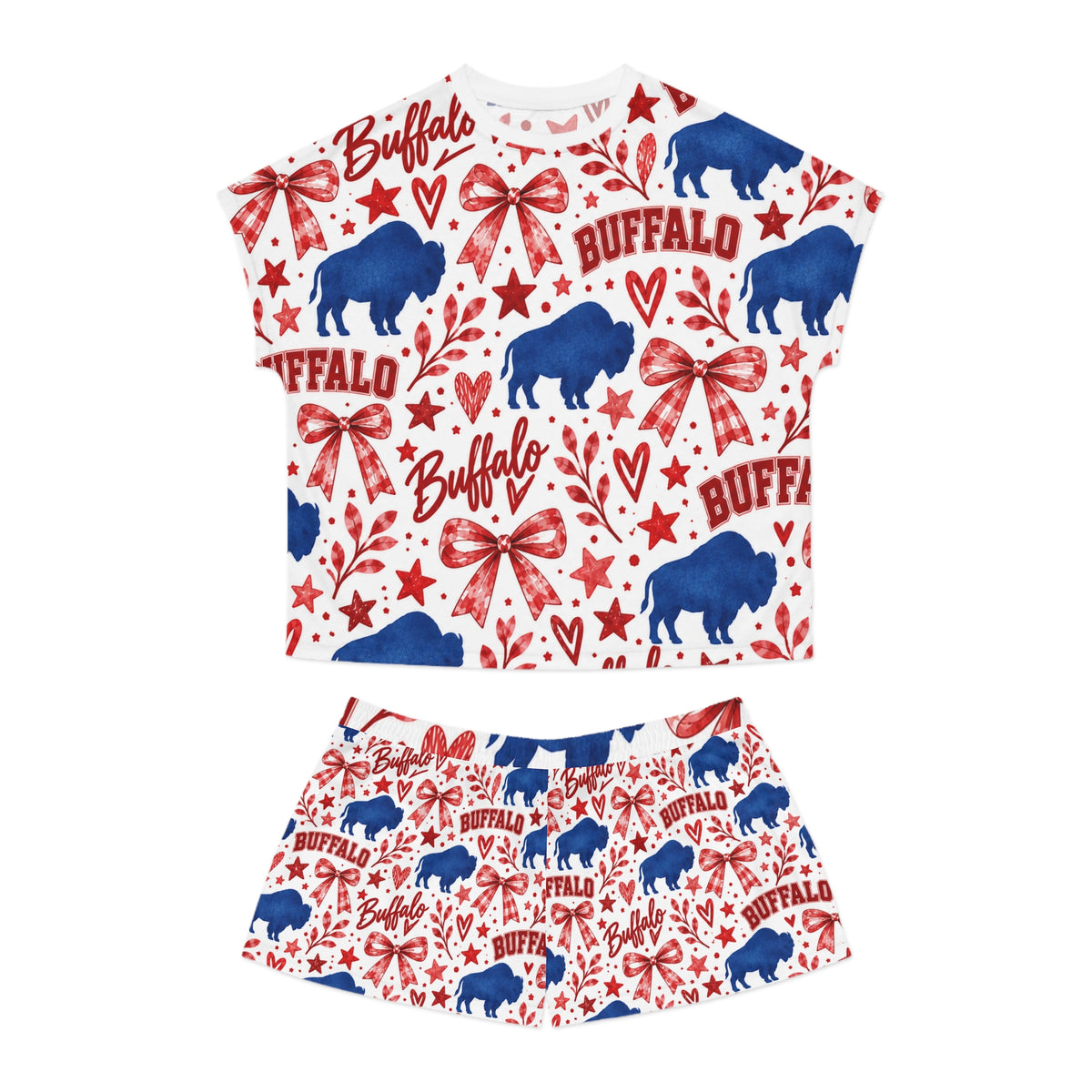 Buffalo Pattern Women's Short Pajama Set – Red White Blue Holiday Sleepwear