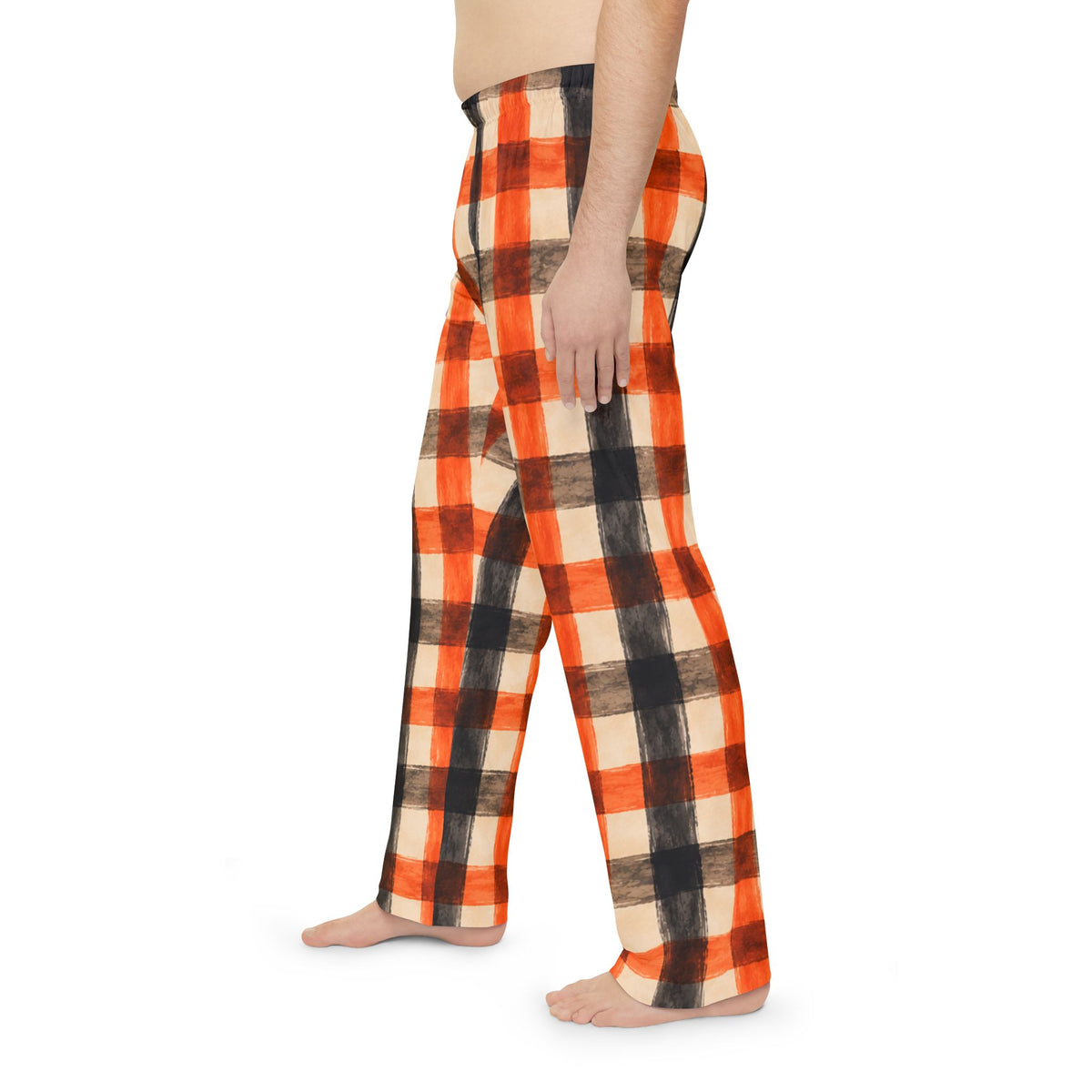 Plaid Pajama Pants — Orange & Black Buffalo Check Lounge Trousers