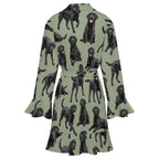 120gsm Women's Ruffle Long Sleeve Robe(All-Over Printing)