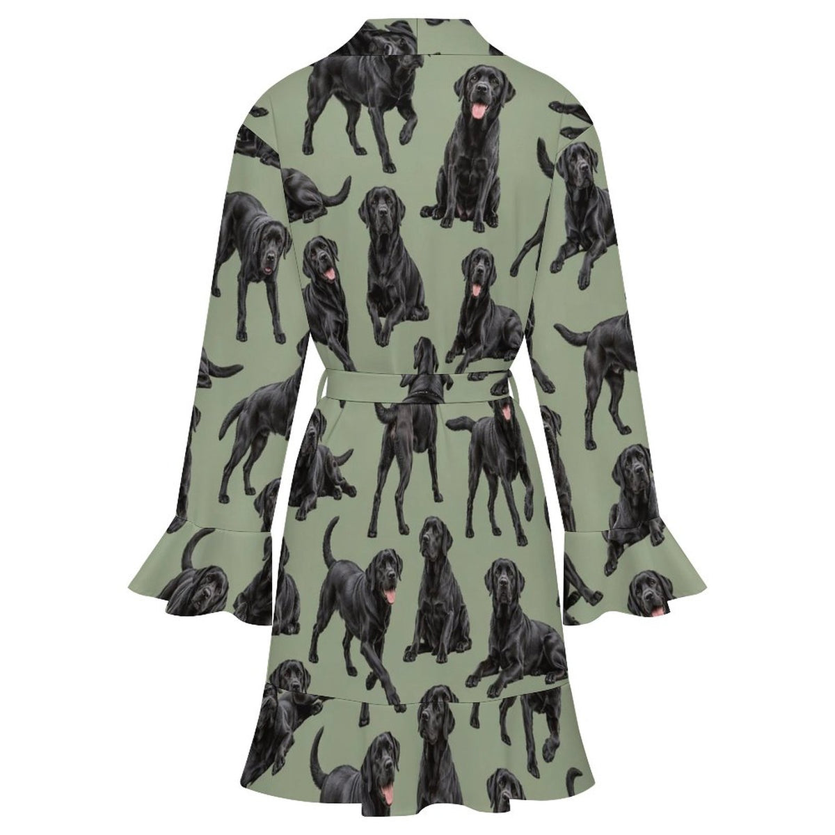 120gsm Women's Ruffle Long Sleeve Robe(All-Over Printing)