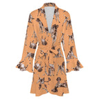 120gsm Women's Ruffle Long Sleeve Robe(All-Over Printing)