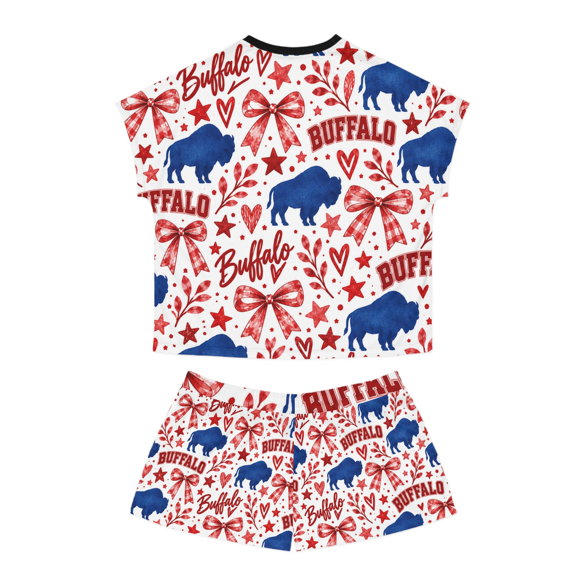 Buffalo Pattern Women's Short Pajama Set – Red White Blue Holiday Sleepwear