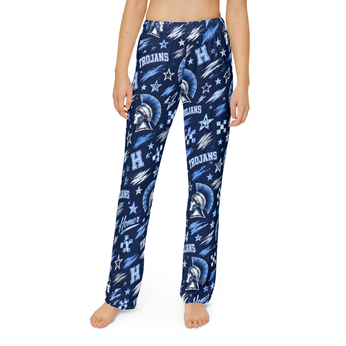 Blue Trojans Pattern Kids Lounge Pants | School Mascot All-Over Print