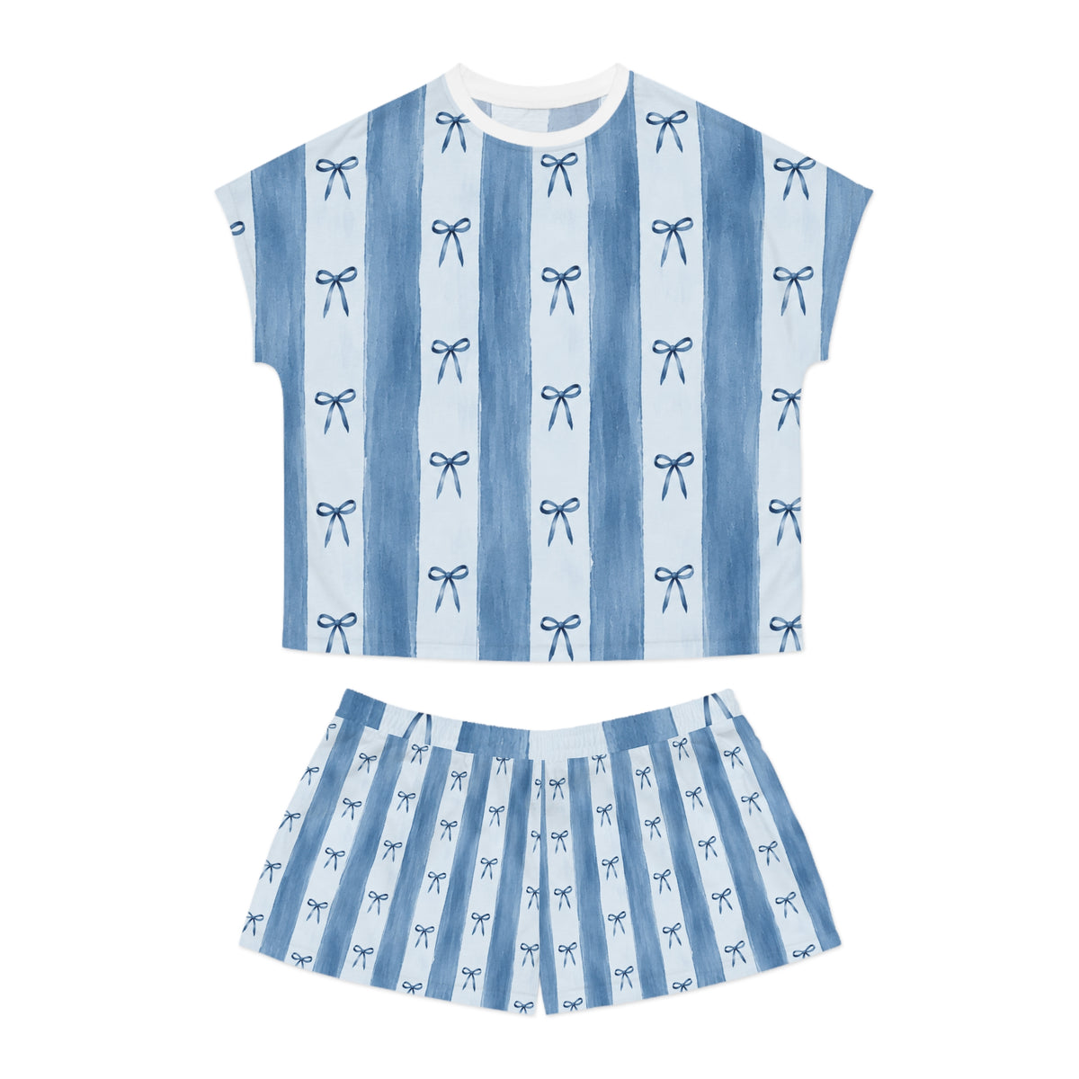 Blue Striped Bow Pattern Pajama Set | Women's Short PJ Set
