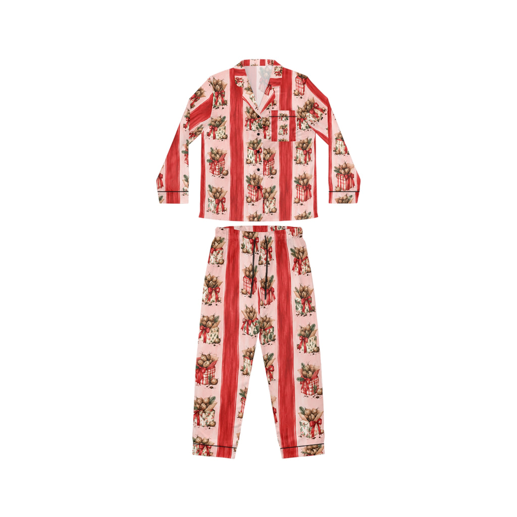 Vintage Holiday Floral Dahlia Tuber Stripe Pajamas