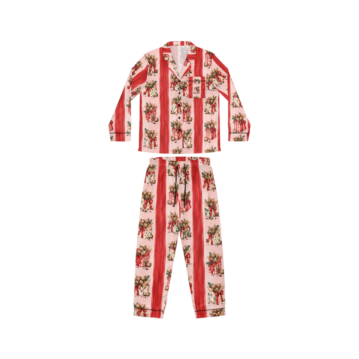 Vintage Holiday Floral Dahlia Tuber Stripe Pajamas