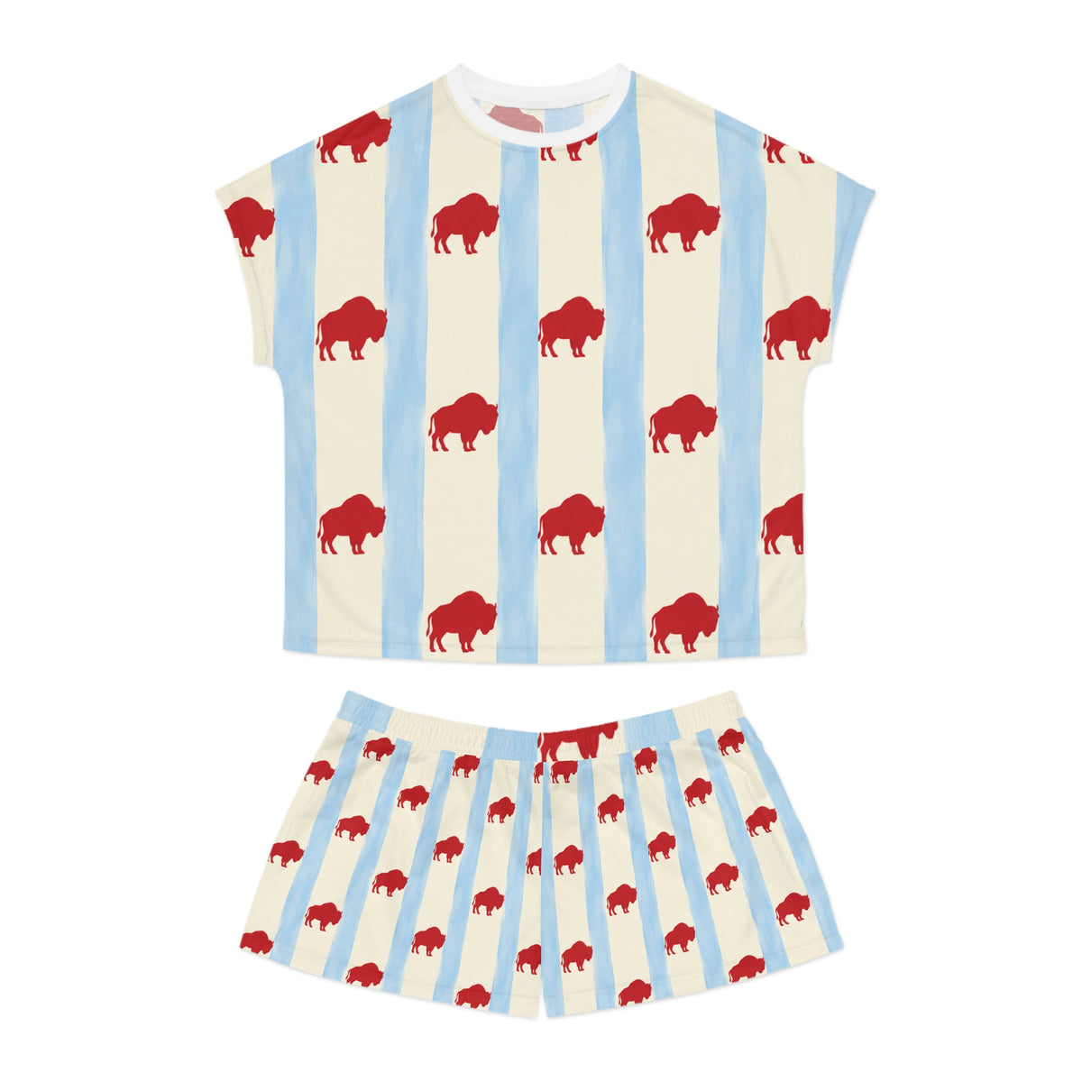 Buffalo Print Women's Pajama Set — Red & Blue Holiday Short Sleepwear