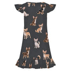 200gsm Girls Short Sleeve Ruffle Nightgown(All-Over Printing)