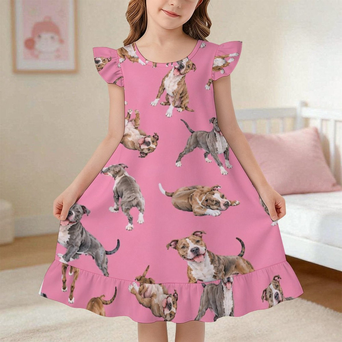 Dog Lover, Pet Owner,  Girls Short Sleeve Ruffle Nightgown(All-Over Printing)