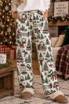 Christmas Village Pickleball Pattern Pajama Pants | Holiday Winter Trees & Wreaths