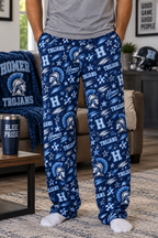 Trojans Helmet Pattern Pajama Pants | Blue Team Logo Lounge Pants