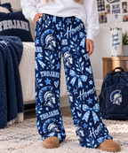 Trojan Helmet Pattern Pajama Pants | Navy Blue School Mascot Lounge Wear