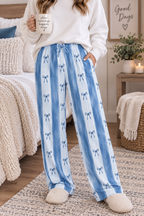 Blue Striped Bow Pattern Pajama Pants | Lounge Bottoms