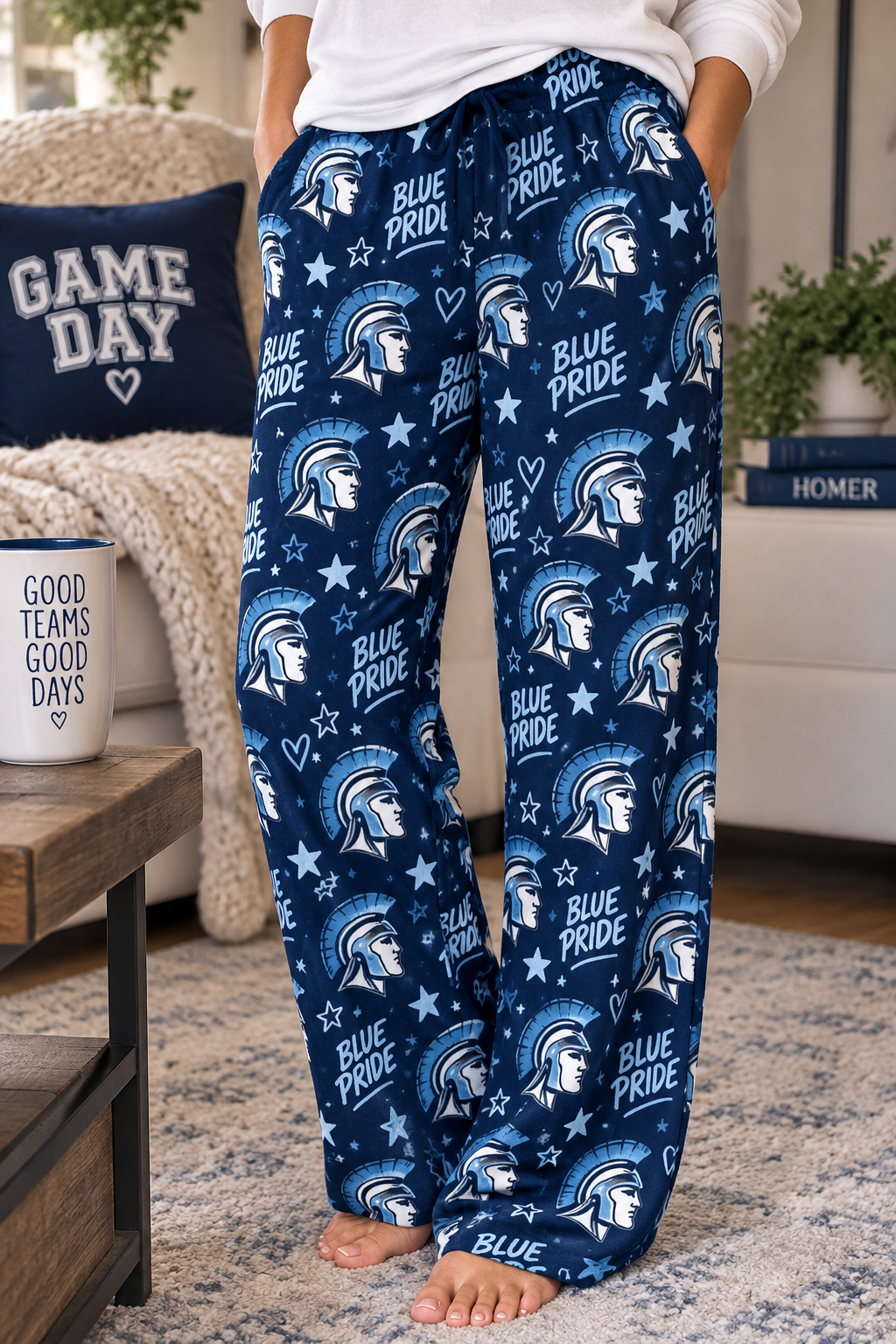 Blue Pride Trojan Helmet Pajama Pants | Navy Allover Print