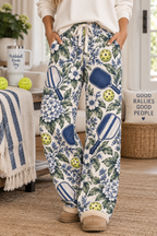 Vintage Floral Pickleball Pattern Women's Pajama Pants | Hydrangea Courtside Sleepwear