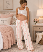 Stork Print Women's Pajama Pants — Blue & Cream Striped Lounge Sleepwear