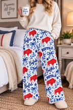Buffalo Blue & Red Patterned Women's Pajama Pants — Buffalo Script, Stars & Bows Loungewear