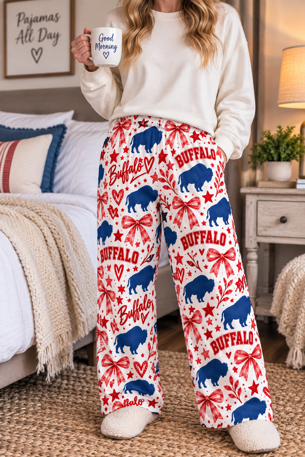 Buffalo Print Women's Pajama Pants — Patriotic Red & Blue Holiday Loungewear