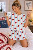 Buffalo Print Women's Pajama Set — Red & Blue Holiday Short Sleepwear