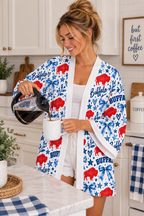 Buffalo Watercolor Kimono Robe — Red & Blue Buffalo Pattern