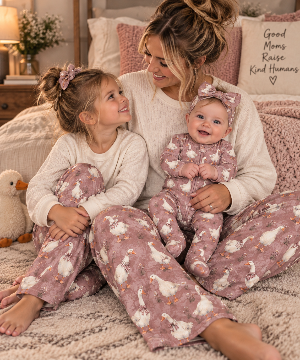 Goose Print Women's Pajama Pants — Cozy Pink All-Over-Print Sleepwear