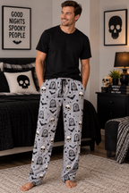 Skull & Tombstone Men's Pajama Pants — Spooky Halloween Lounge Sleepwear