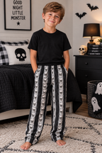 Kids Skull Striped Lounge Pants — Gothic Halloween Pajama Bottoms