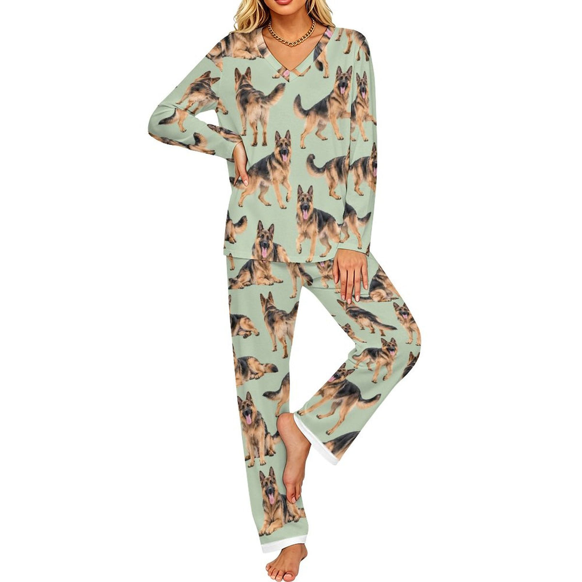 Dog Lover, Pet Owner,  V-Neck Pajama Set(All-Over Printing)