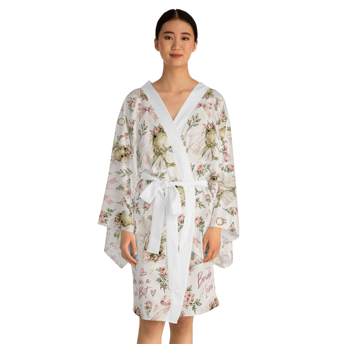 Bride in a tini bit, Bridal Kimono Robe – 'Bride to Be' Floral Long-Sleeve Robe