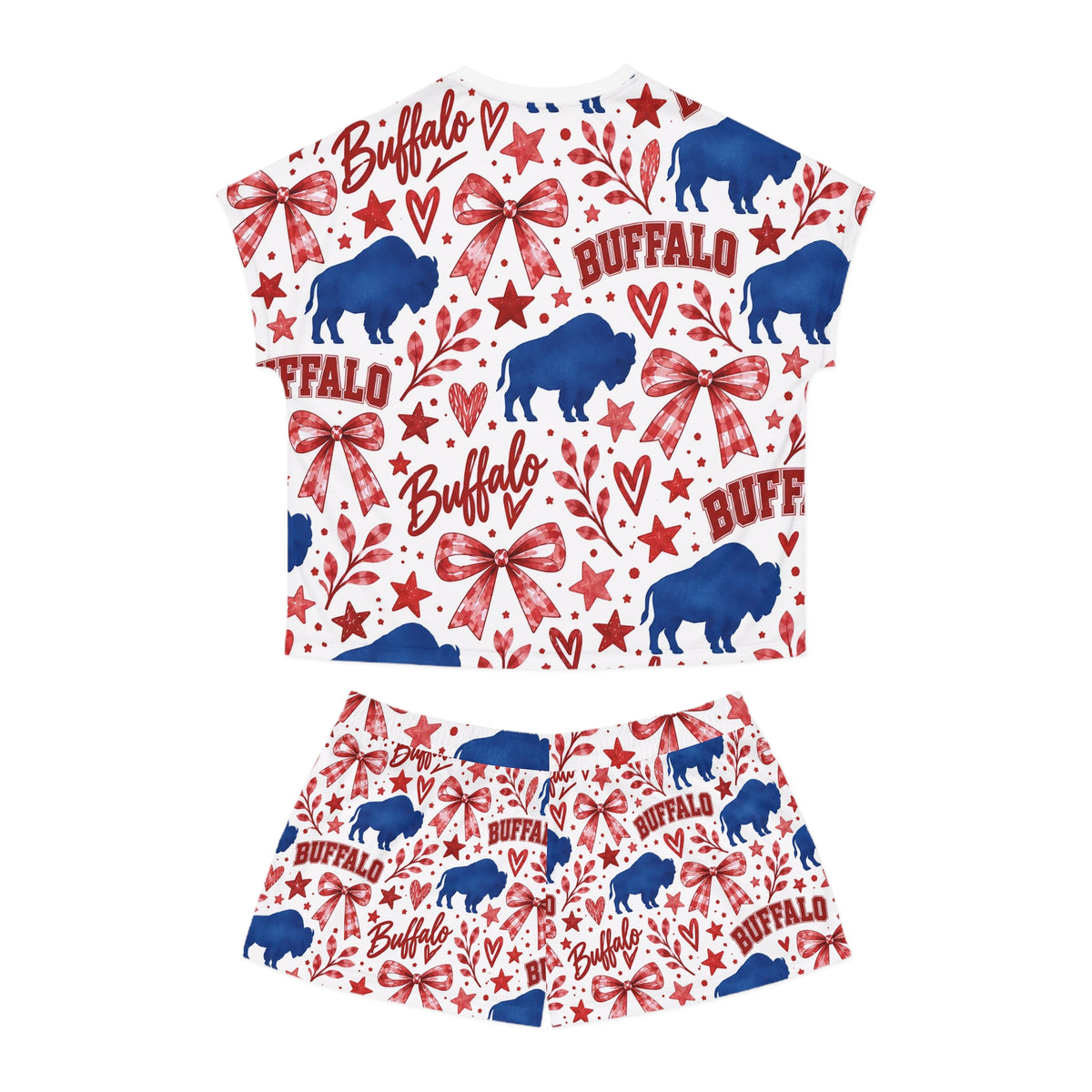 Buffalo Pattern Women's Short Pajama Set – Red White Blue Holiday Sleepwear