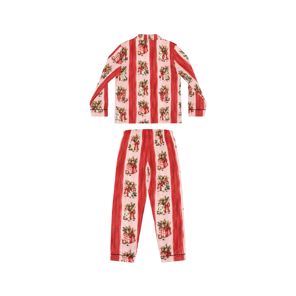 Vintage Holiday Floral Dahlia Tuber Stripe Pajamas