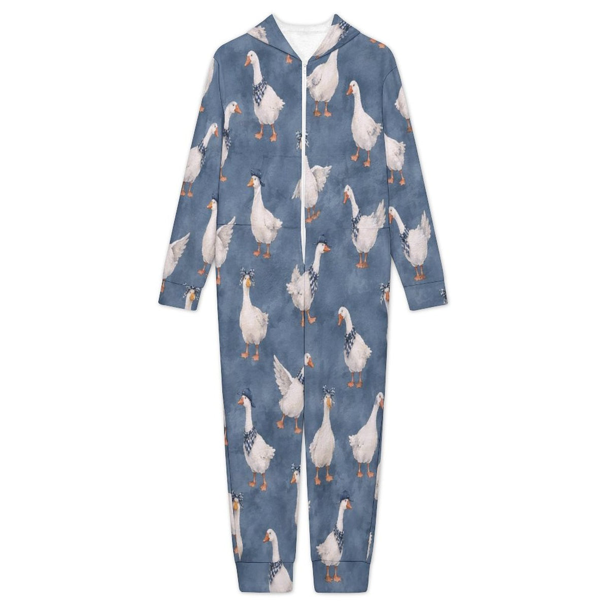 Silly goose,  denim- 250gsm Flannel Footless Zip up Kid Jumpsuit Pajamas(All-Over Printing)