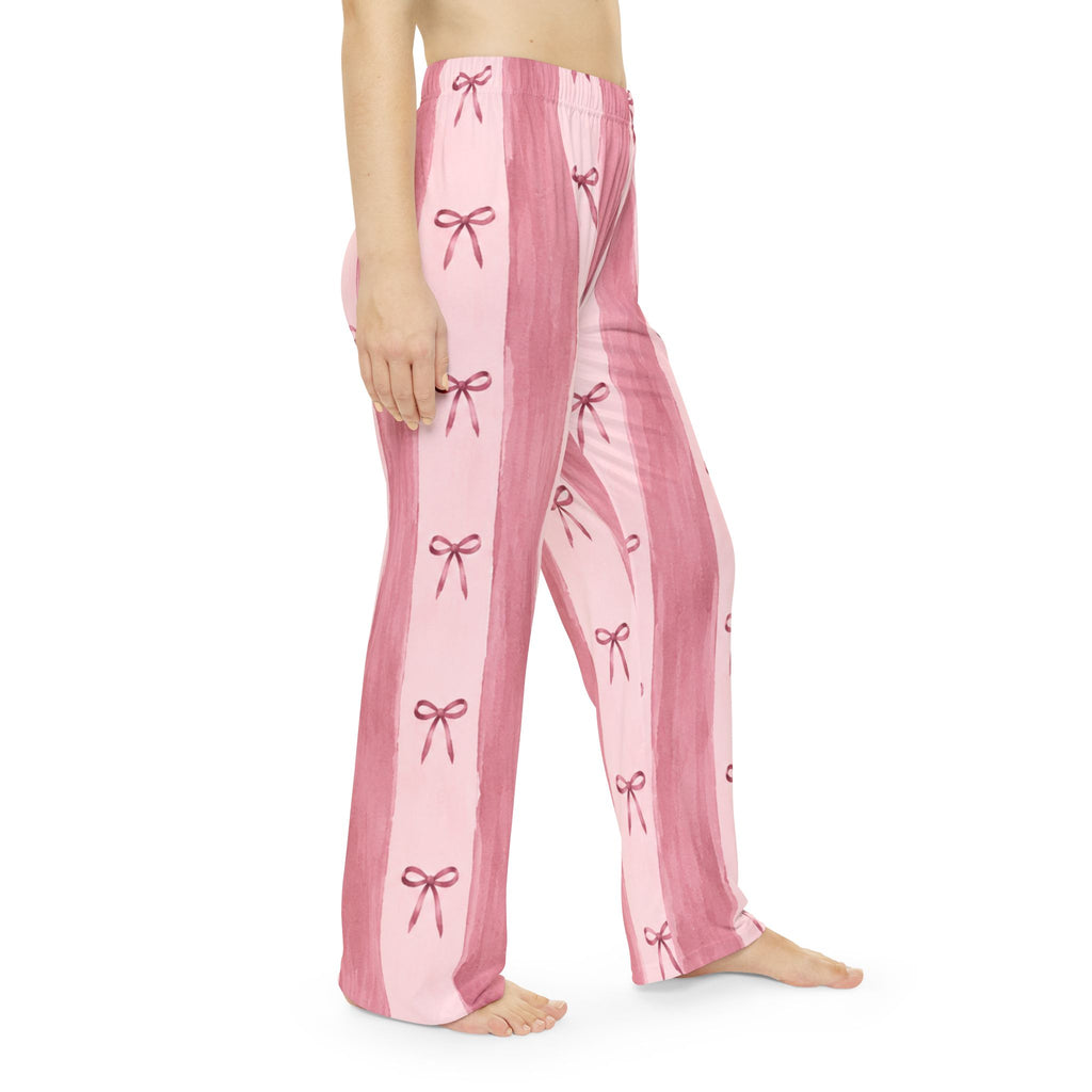 Pink Striped Bow Pattern Pajama Pants | Women's Lounge Bottoms