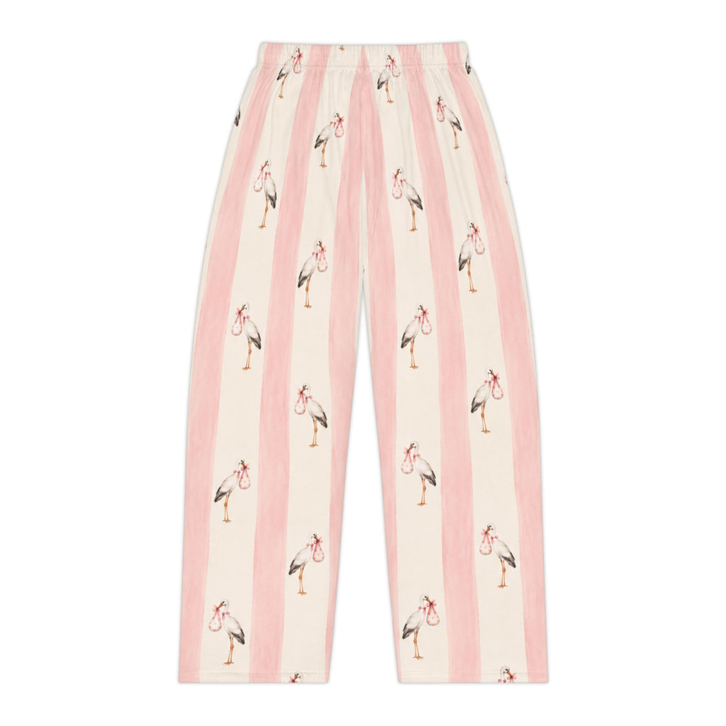 Stork Print Women's Pajama Pants — Blue & Cream Striped Lounge Sleepwear