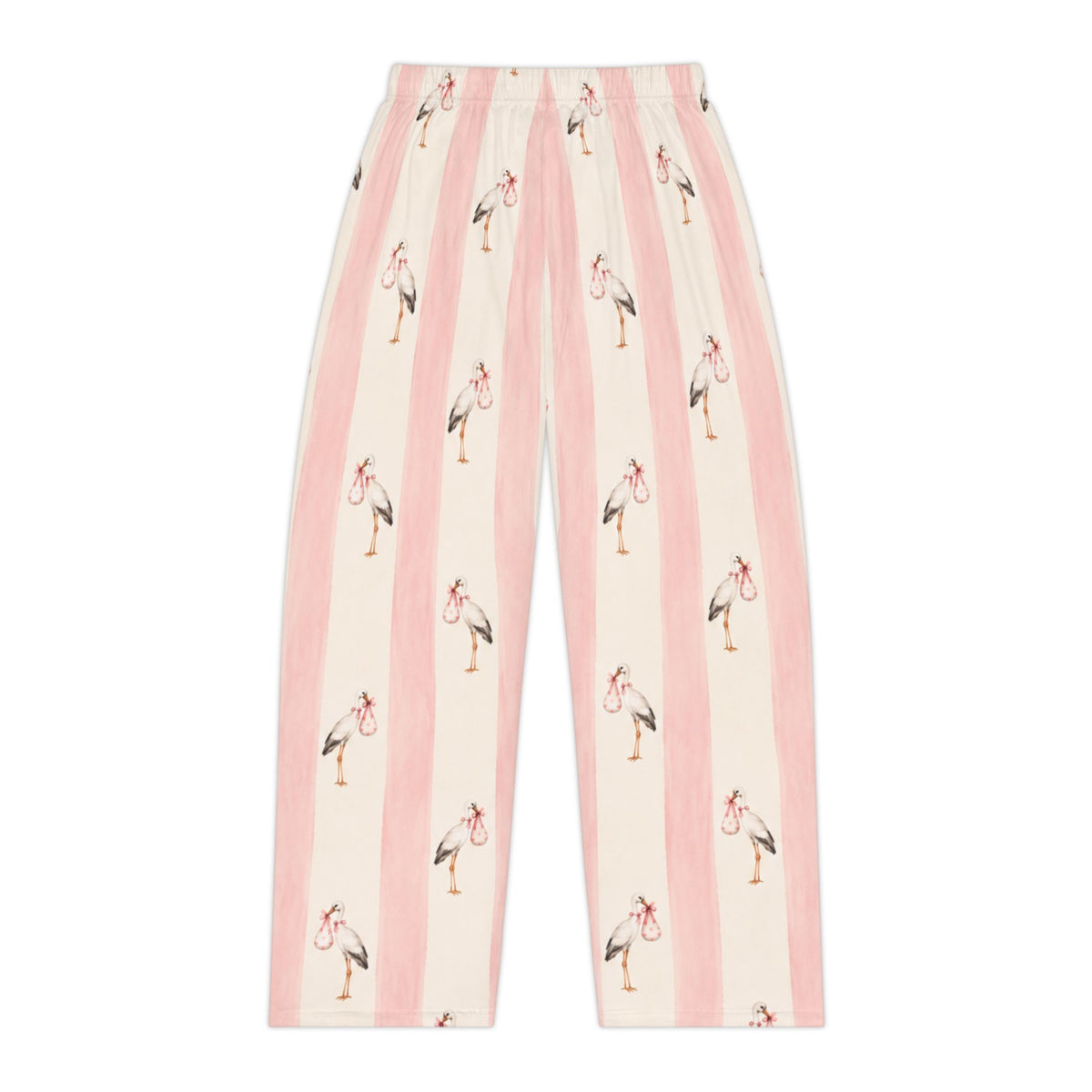 Stork Print Women's Pajama Pants — Blue & Cream Striped Lounge Sleepwear