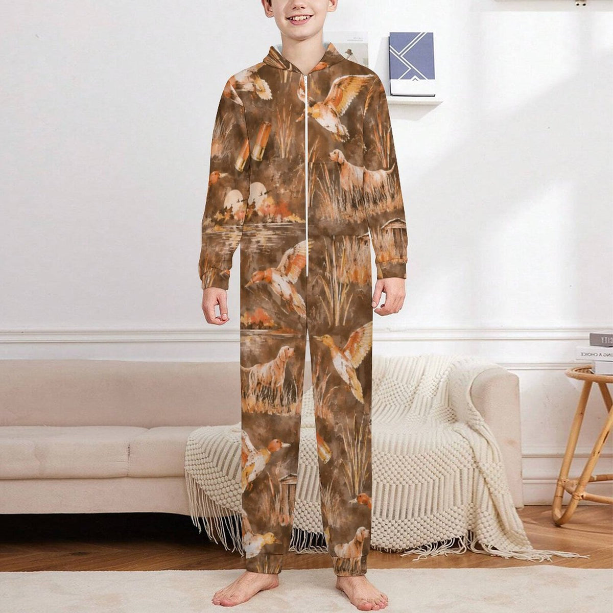 250gsm Flannel Footless Zip up Kid Jumpsuit Pajamas(All-Over Printing)