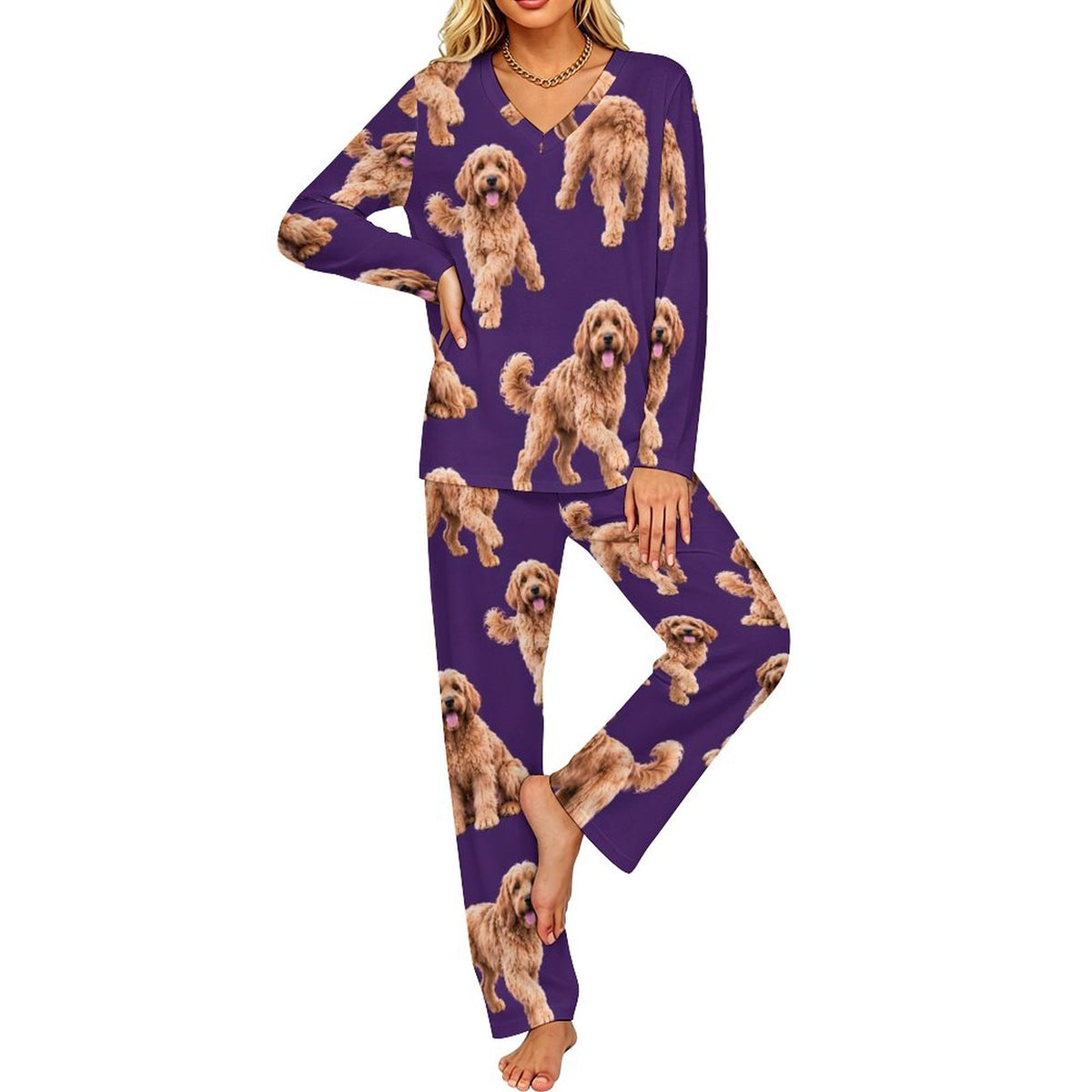Dog Lover, Pet Owner,  V-Neck Pajama Set(All-Over Printing)