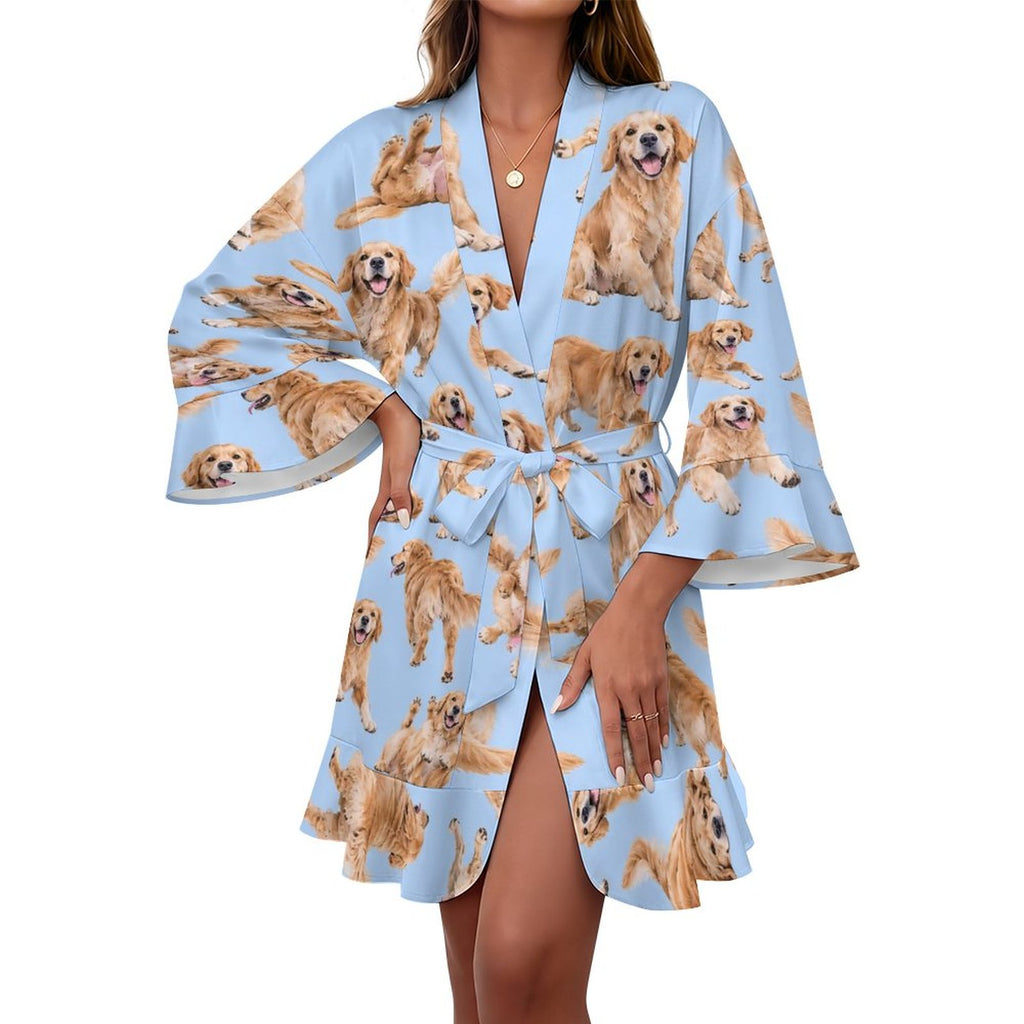 120gsm Women's Ruffle Long Sleeve Robe(All-Over Printing)
