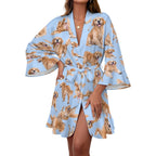 120gsm Women's Ruffle Long Sleeve Robe(All-Over Printing)